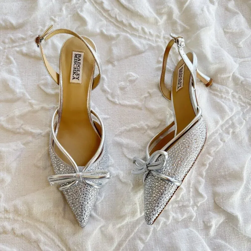 Badgley Mischka Angelina Satin Rhinestone Pumps Size 8